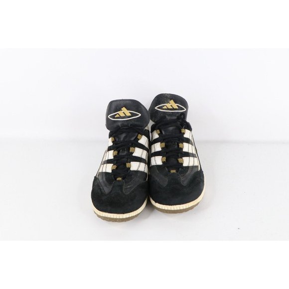 Vintage 90s Adidas Mens 8 Distressed Leather Indoor Soccer Shoes Sneakers Black main image 9